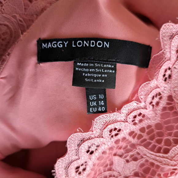 Maggy London NWT Pink V-Neck Lace Midi Dress 3/4 Sleeves Size 10 Blush Pink - Picture 7 of 11